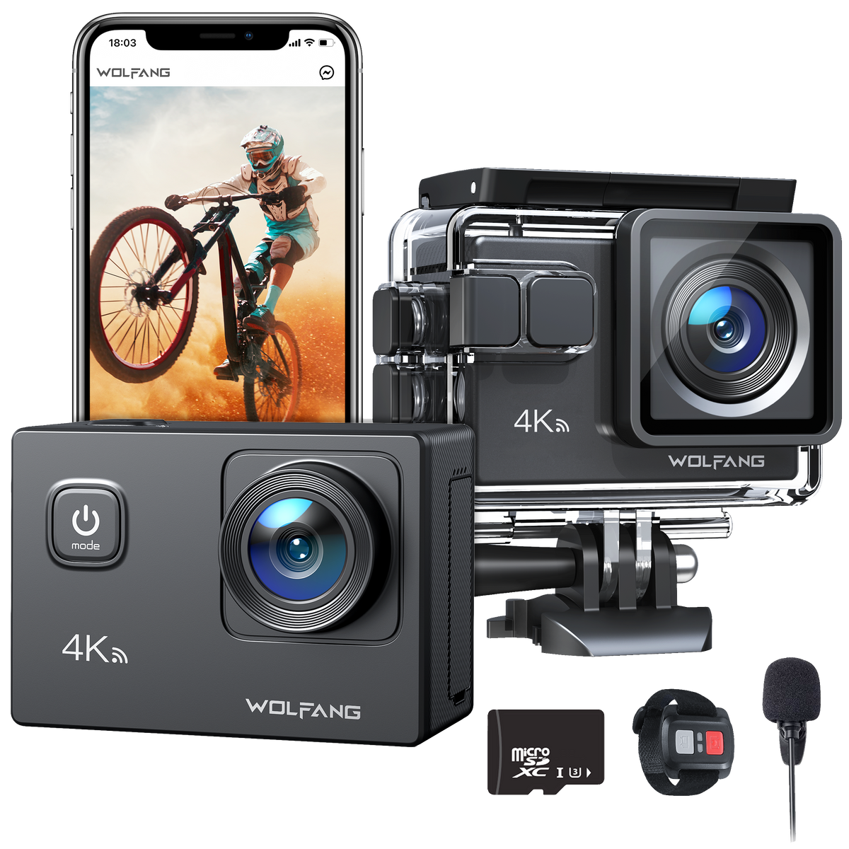 WOLFANG アクションカメラ Amazon | WOLFANG アクションカメラ 4K 2000万画素 水中カメラ